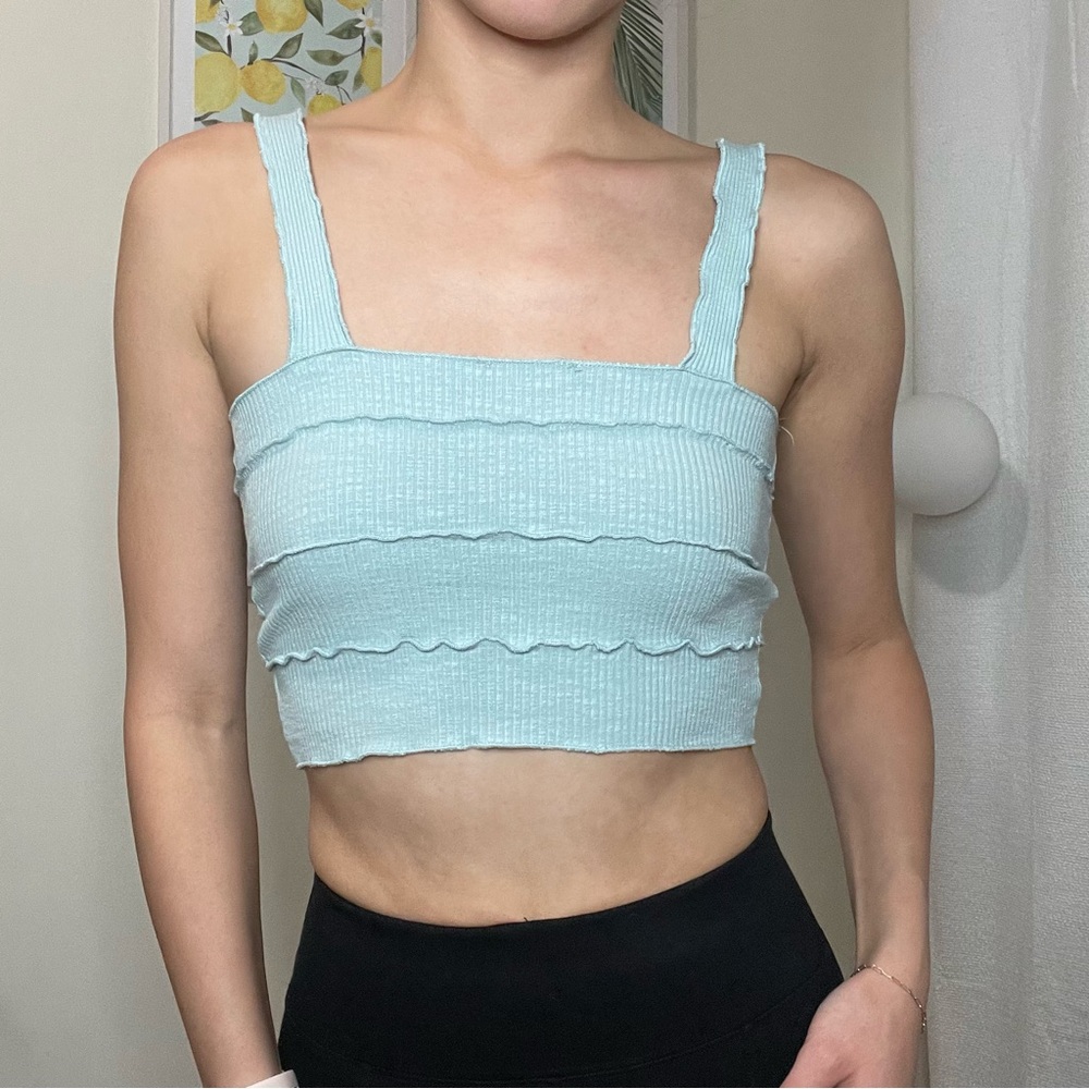 Ruffled light blue crop top